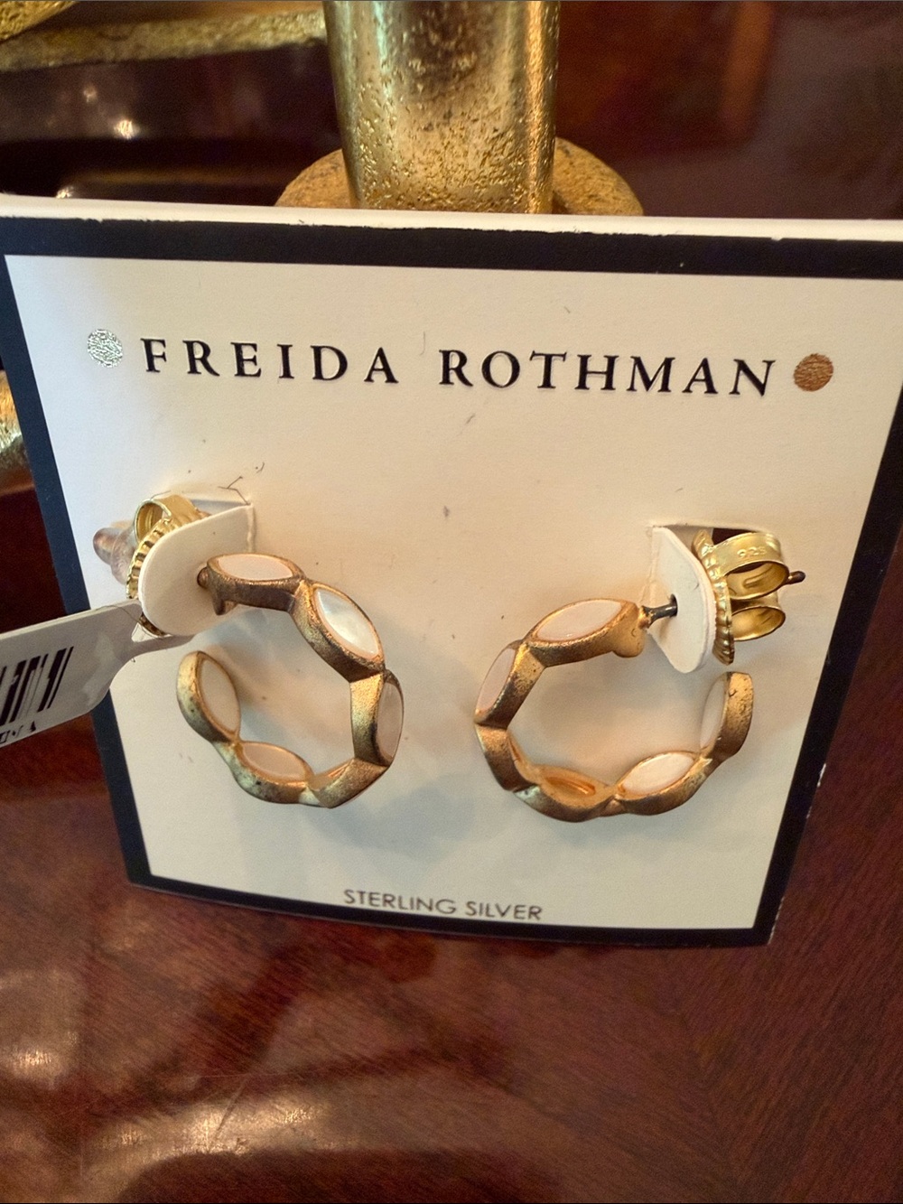 Freida Rothman Gold and White Sterling silver Hoop Earrings